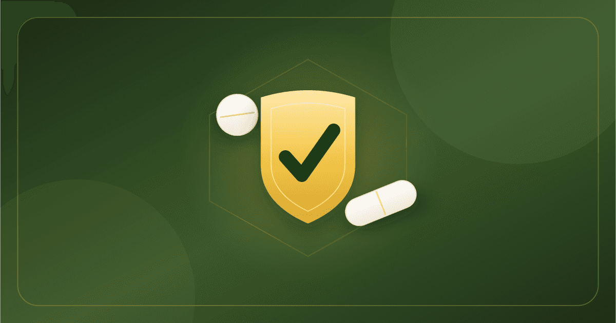 Essential Meds patient guide — buying generic Cialis (tadalafil) online safely, shown as a gold trust shield with a checkmark and tablets
