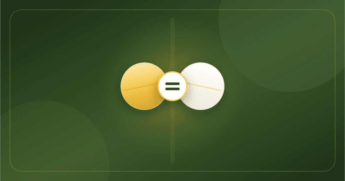 A gold brand-name tablet equals a cream generic tablet — same active ingredient