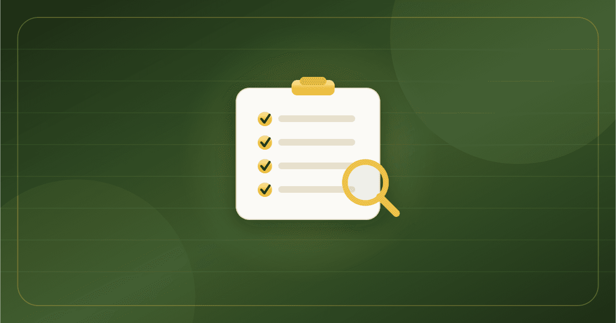 A cream checklist clipboard with a magnifying glass — reviewing a product page before ordering