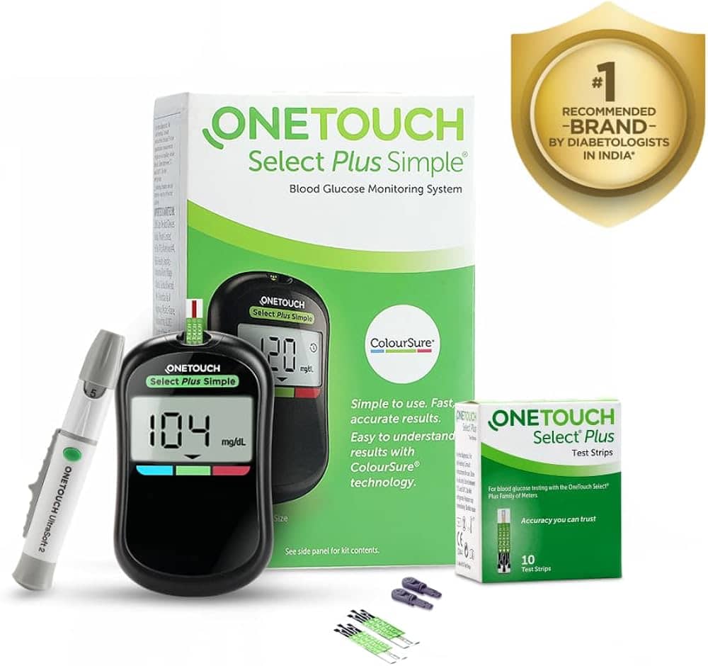 OneTouch Select Plus Simple Glucometer with 10 Free Strips Black