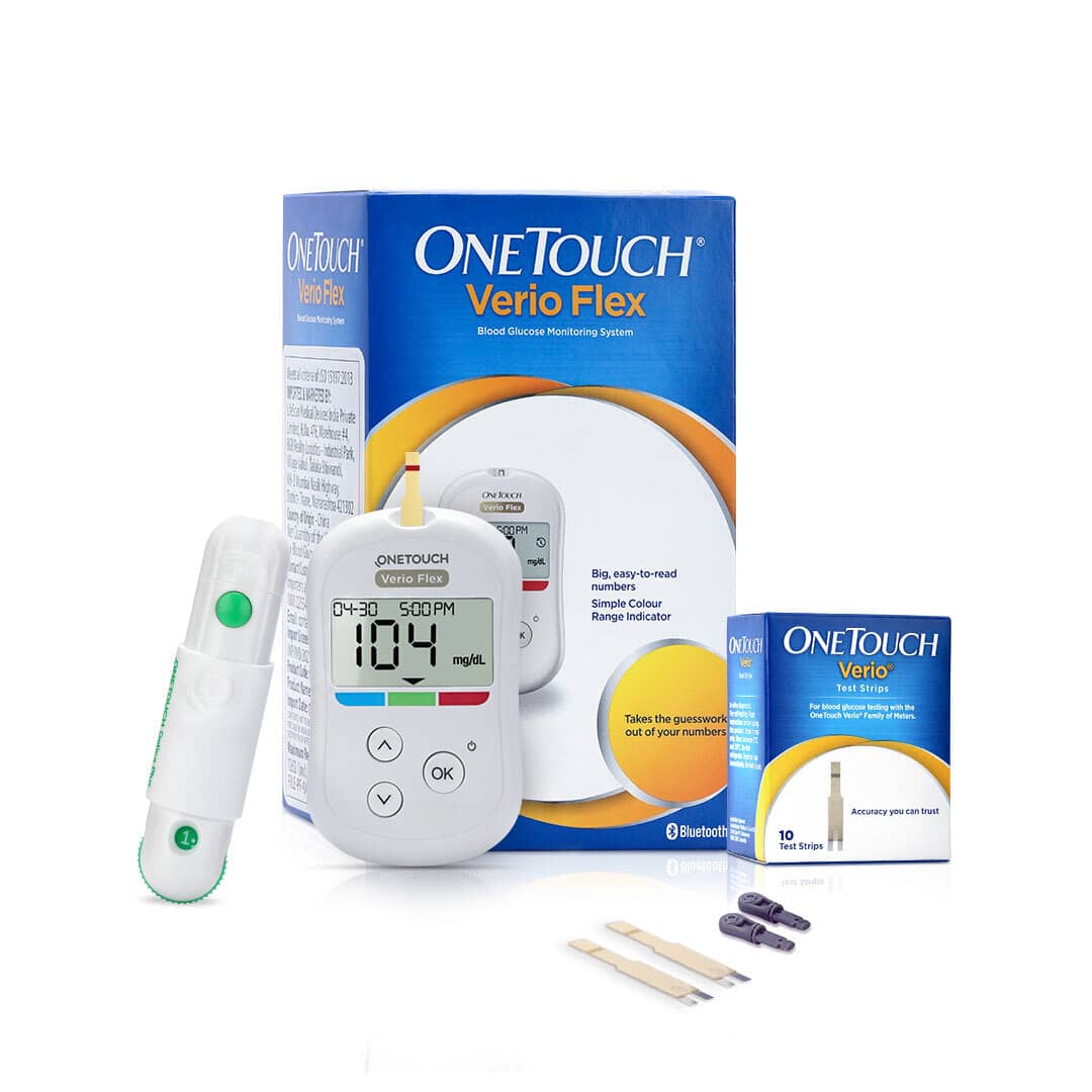 OneTouch Verio Flex Glucometer (Box of 10 Test strips Free)