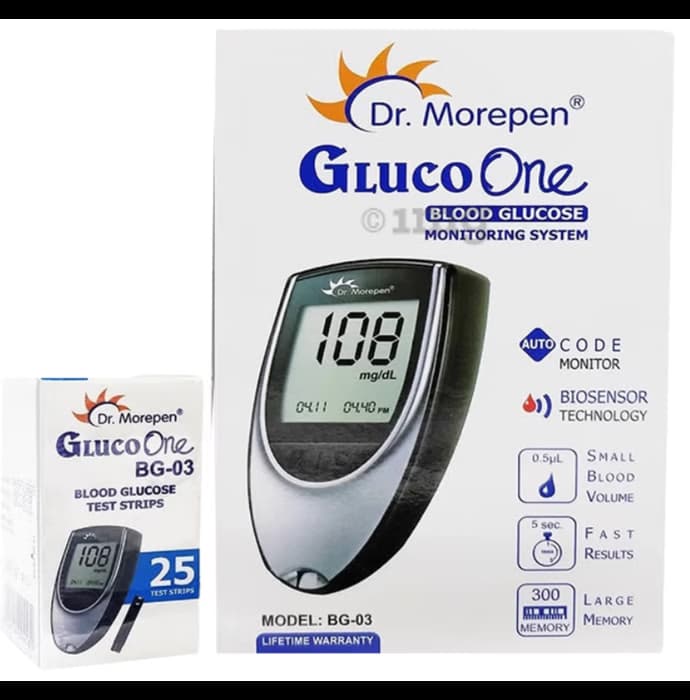 Dr Morepen BG 03 Gluco One Glucose Monitoring System Glucometer with Gluco One B product image 1