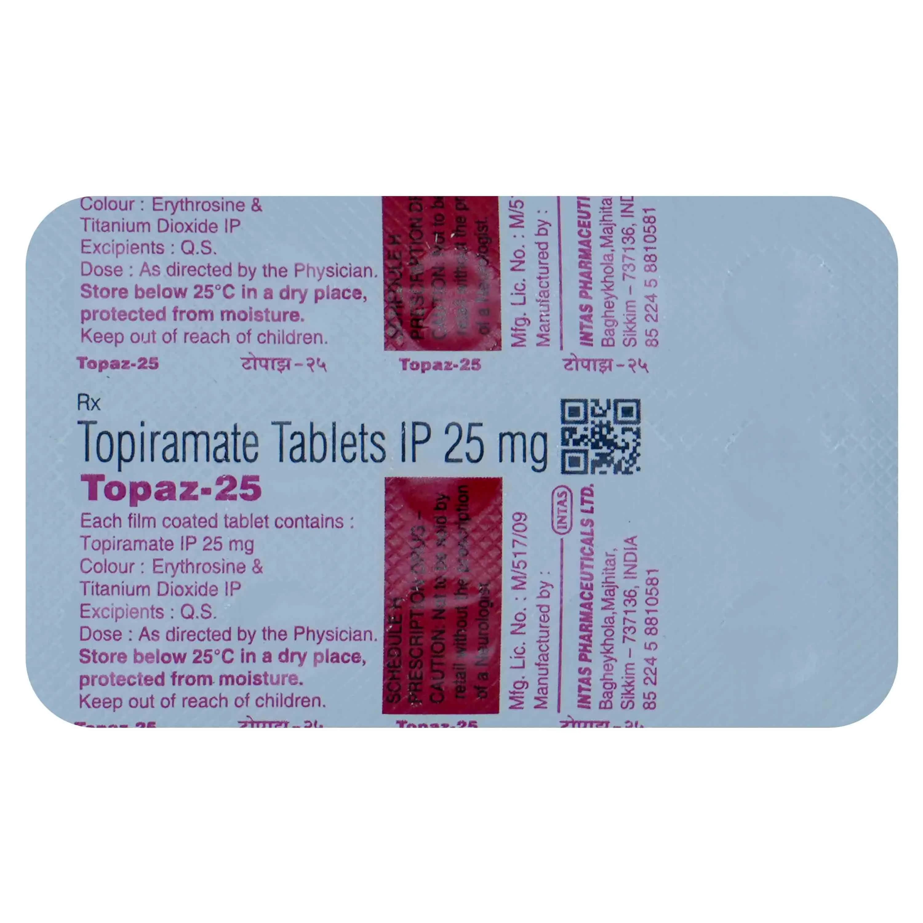 Topaz Tablets (Topiramate) 25 mg product image 1