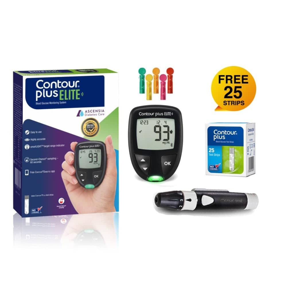 Contour Plus Elite Blood Glucose Monitoring System Glucometer with Contour Plus