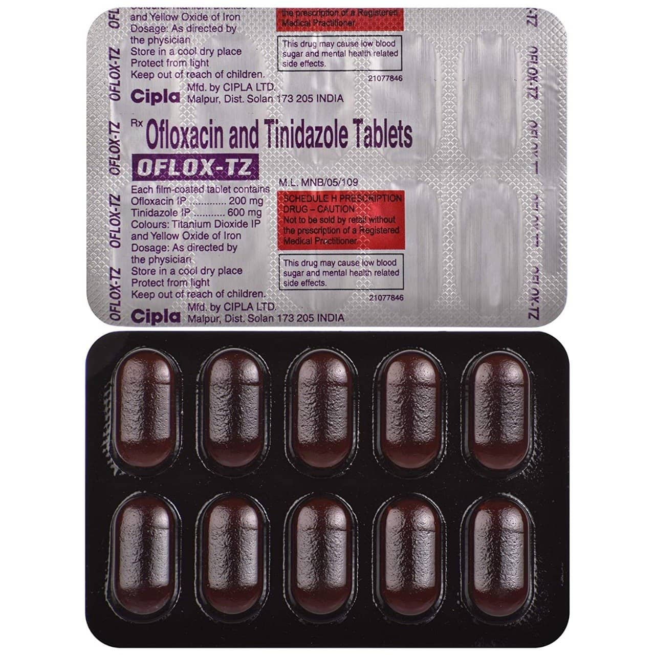 Oflox TZ (Tinidazole/Ofloxacin) Tablets 600 mg/200 mg