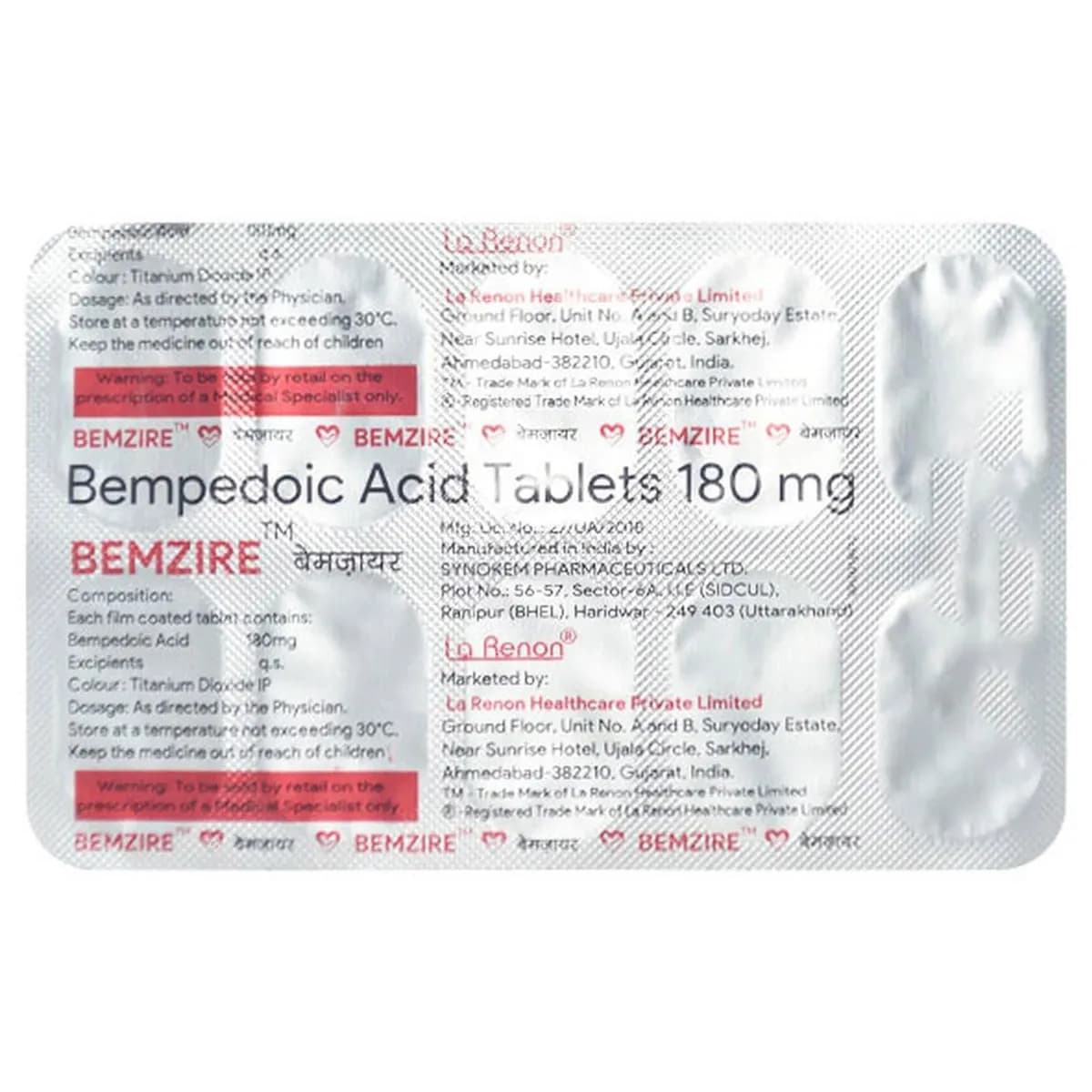 Bemzire Tablets (Bempedoic acid) 180 mg product image 1