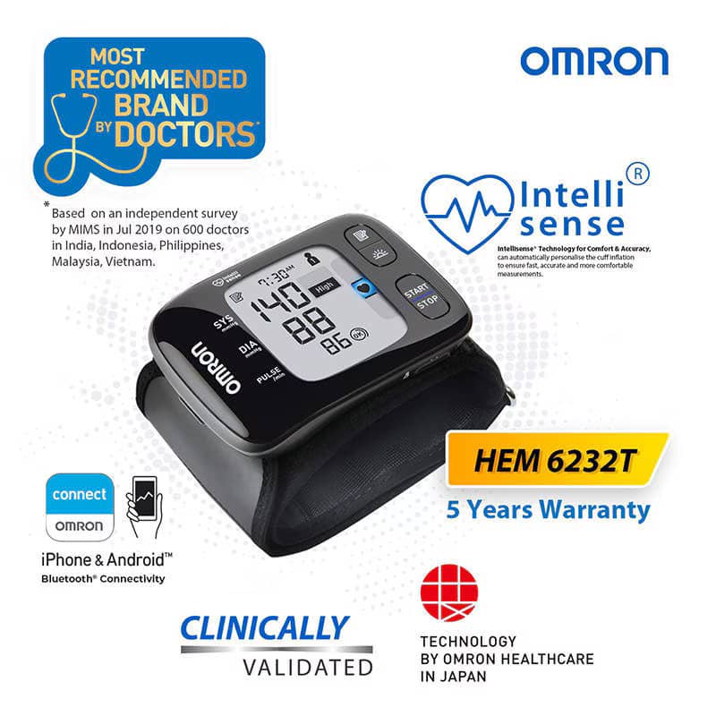 Omron HEM 6232T Bluetooth Wrist Blood Pressure Monitor Black