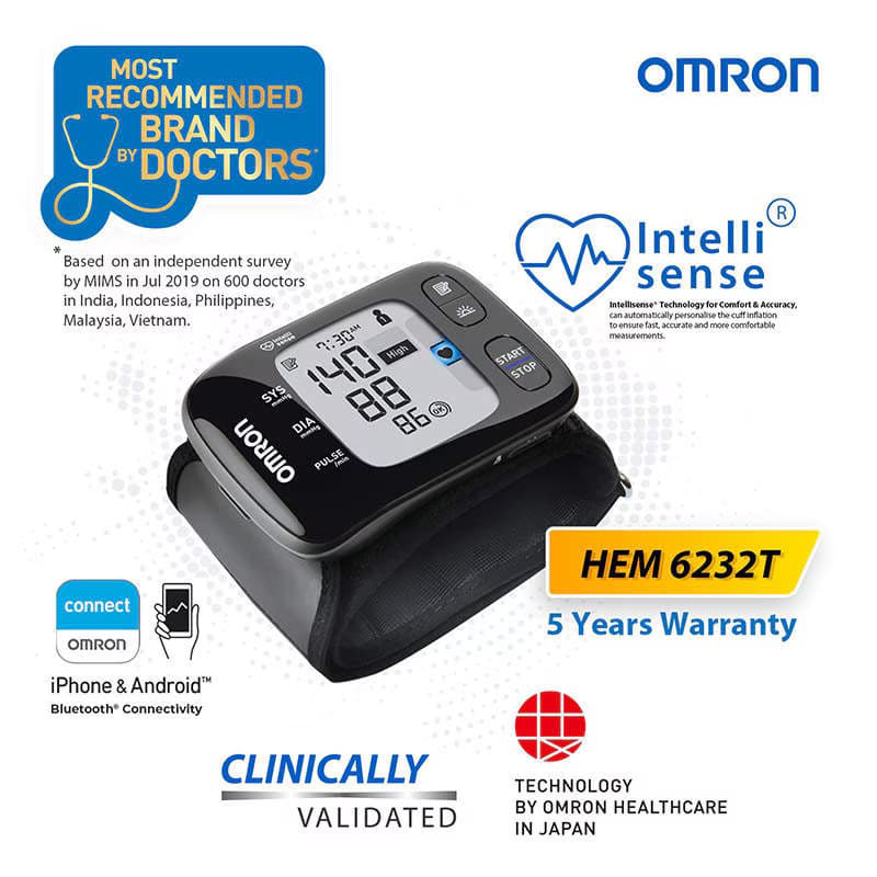 Omron HEM 6232T Bluetooth Wrist Blood Pressure Monitor Black product image 1