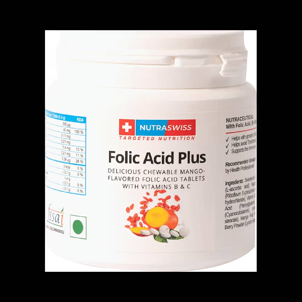 Nutraswiss Folic Acid Plus with Vitamins B & C for Immunity | Flavour Mango Chew