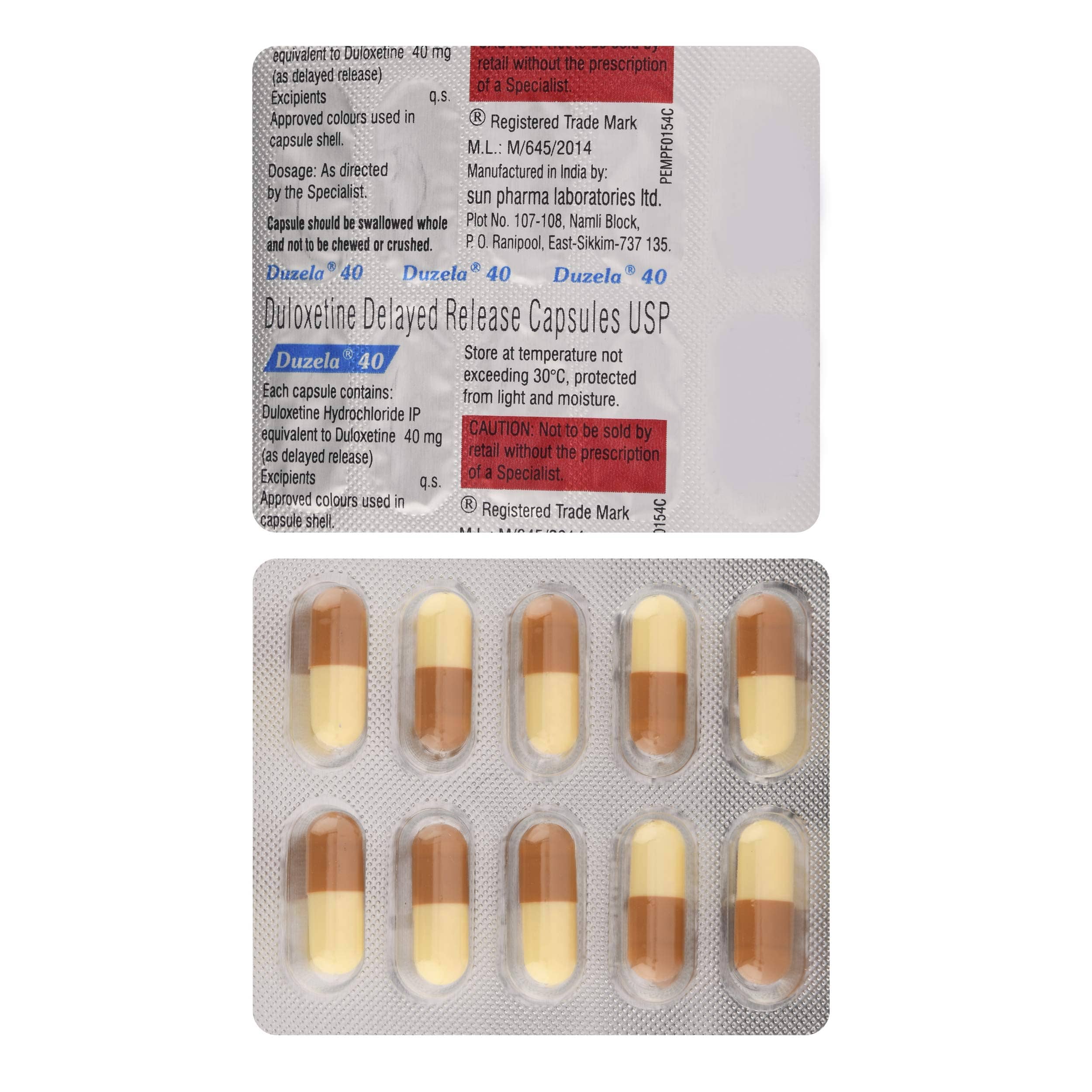 Duzela (Duloxetine)Capsules 40 mg