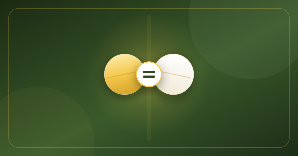 A gold brand-name tablet equals a cream generic tablet — same active ingredient