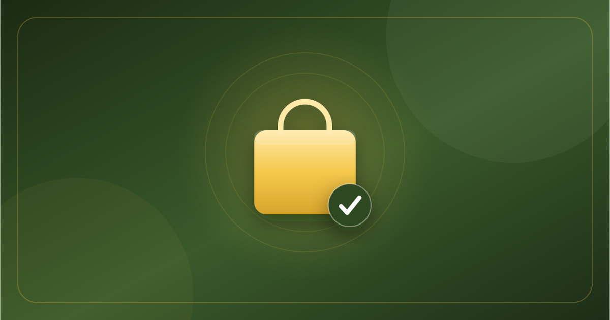 A gold shopping bag with a green check — how ordering works at Essential Meds